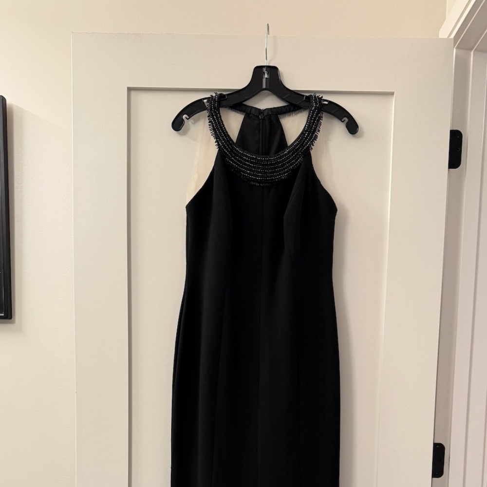 CARMEN MARC VALVO EVENING GOWN WITH BEADING AROUND NECK, Black, Size 6